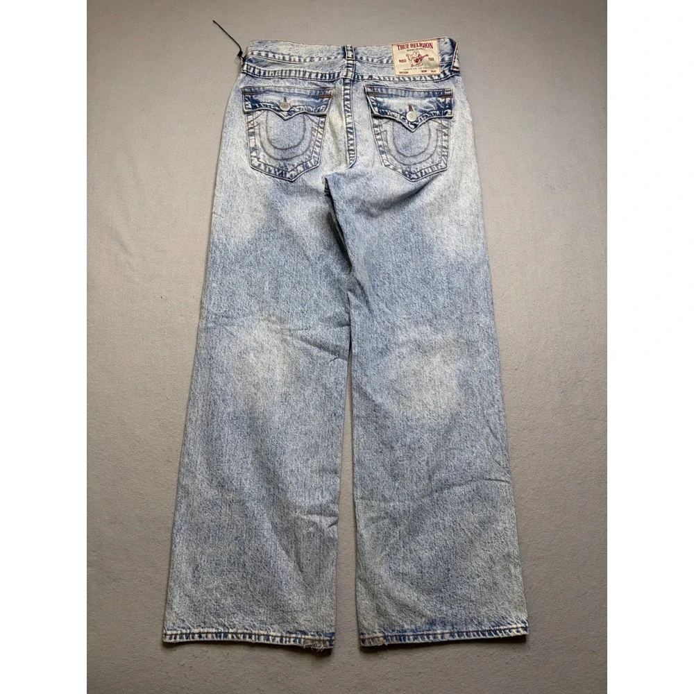 True Religion Jeans Mens 33 Blue Vinny Ultra Baggy Distressed Acid Wash Y2K